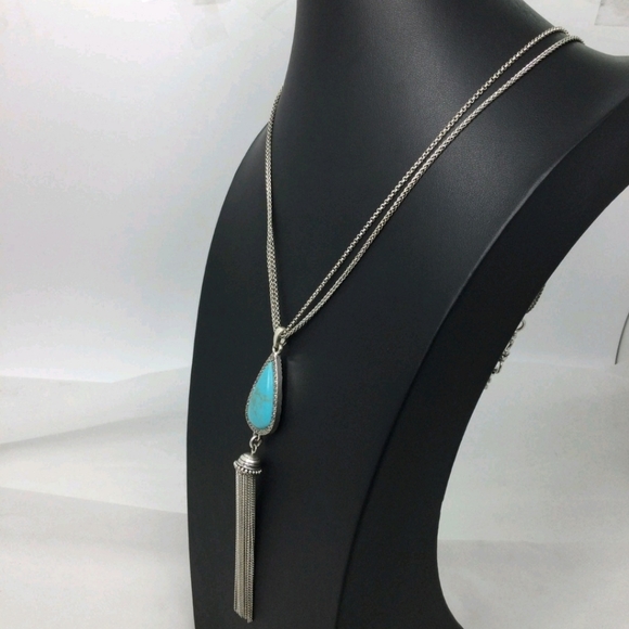 Lucky Brand Faux Turquoise Tassel Necklace 20" - Picture 2 of 5